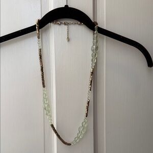 Ann Taylor Pale Green Glass Beaded Necklace with Gold Accents